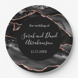 Bruiloft Formele Zwart en Roos Gouden Glitter Agaa Papieren Bordje
