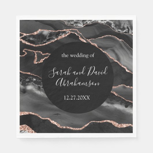 Bruiloft Formele Zwart en Roos Gouden Glitter Agaa Servet (Voorkant)