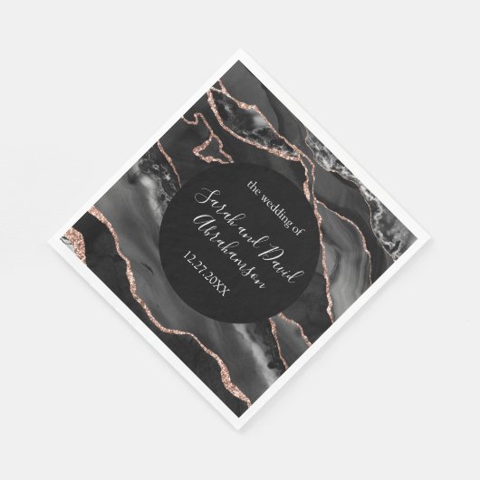Bruiloft Formele Zwart en Roos Gouden Glitter Agaa Servet (Hoek)