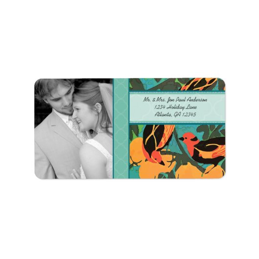 Bruiloft Foto Art Deco Vogels RSVP of Dank u Etiket (Voorkant)