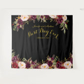 Bruiloft foto Booth Bourgondië Floral Zwart Goud Wandkleed (Voorkant (horizontaal))