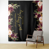 Bruiloft foto Booth Bourgondië Floral Zwart Goud Wandkleed (In situ)