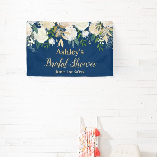 Bruiloft Foto Booth Navy & Goud Bloemstuk Prop Spandoek (Insitu)