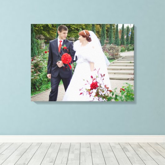 Bruiloft Foto Bruid & bruidegom Datum Namen toevoe Canvas Afdruk (Insitu (Houten vloer))