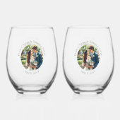 Bruiloft foto bruid bruidegom gepersonaliseerd ele wijnglas zonder voet (Achterkant)