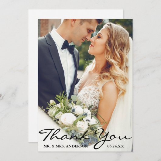 Bruiloft foto bruid bruidegom script dank u bedankkaart (Voorkant / Achterkant)
