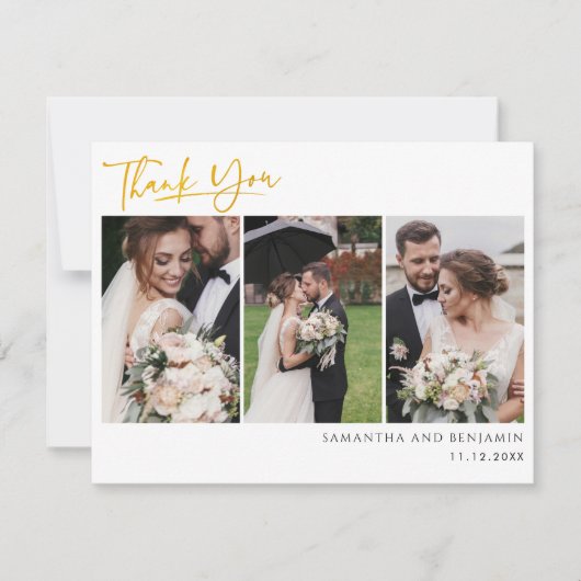 Bruiloft foto collage hand geletterd dank u notitiekaartje (Voorkant)