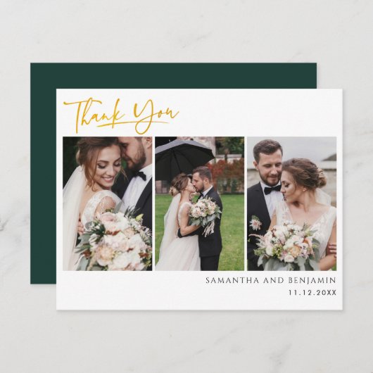 Bruiloft foto collage hand geletterd dank u notitiekaartje (Voorkant / Achterkant)
