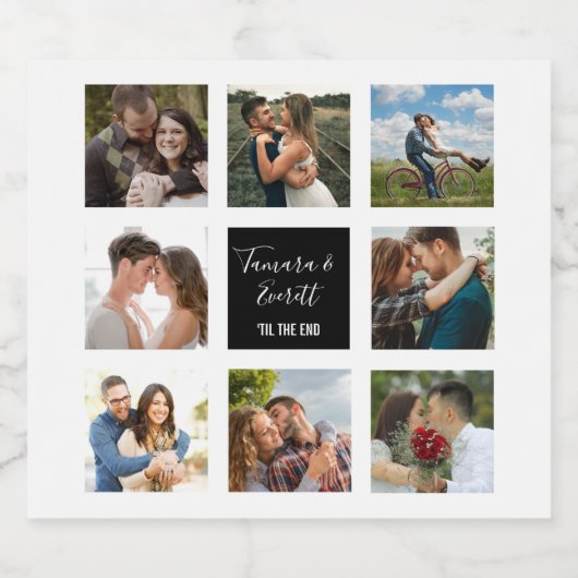 Bruiloft foto collage zwart en wit bier fles bier etiket (Enkel label)
