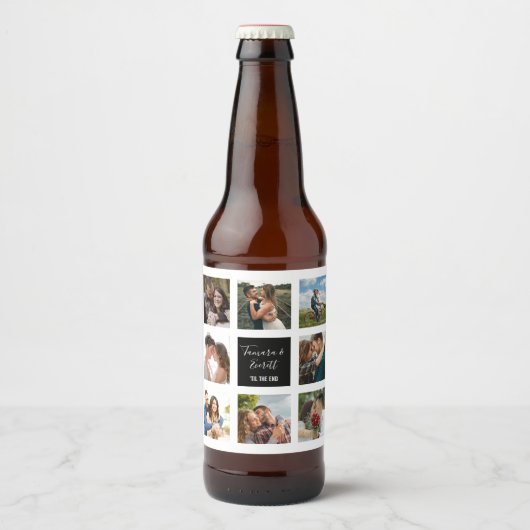 Bruiloft foto collage zwart en wit bier fles bier etiket (Voorkant)