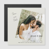 Bruiloft foto crème Bewaar ons Date Square Magnetische Uitnodiging (Voorkant / Achterkant)