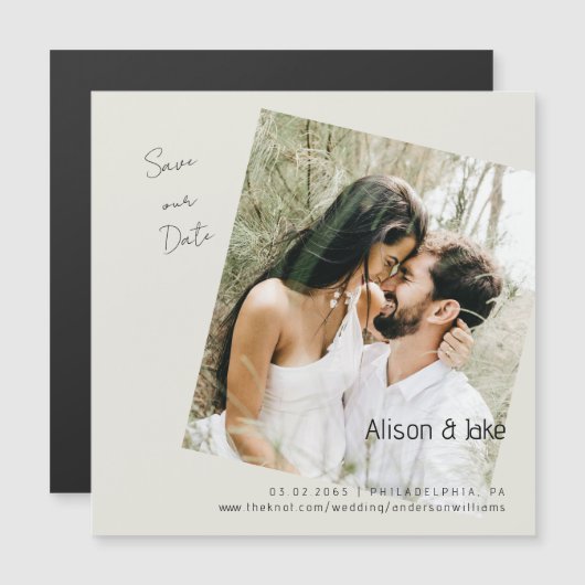 Bruiloft foto crème Bewaar ons Date Square Magnetische Uitnodiging (Voorkant / Achterkant)