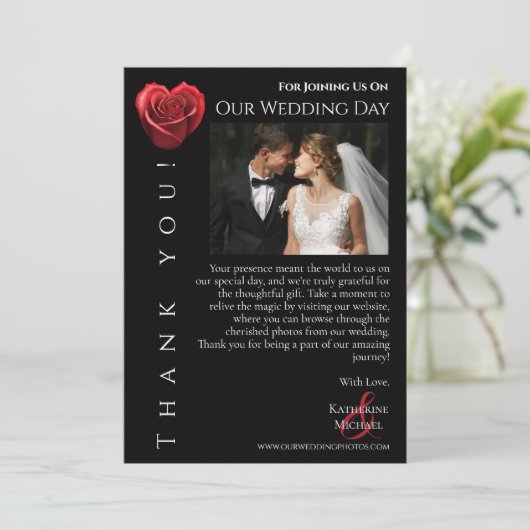 Bruiloft foto-dank u-hart vormige rode roos- kaart (Staand voorkant)