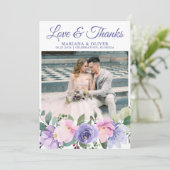 Bruiloft foto Dank u kaart Lavendel Floral (Staand voorkant)