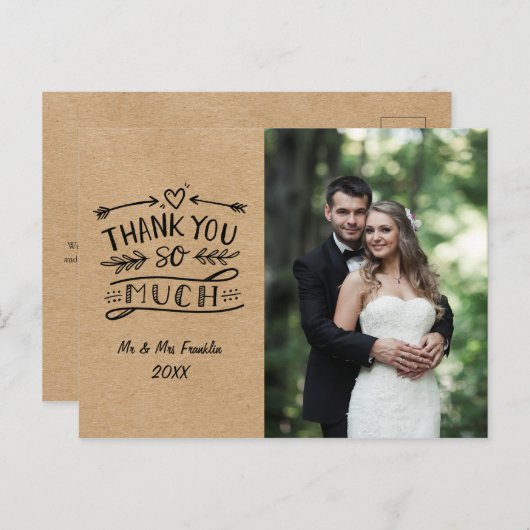 Bruiloft foto dank u rustieke Kraft Boho Briefkaar Briefkaart (Voorkant / Achterkant)