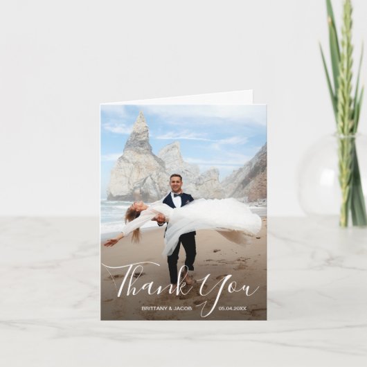 Bruiloft foto gevouwen dank u notitiekaartje (Voorkant)