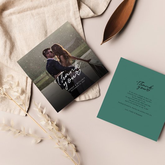 Bruiloft foto hand geletterd dank u notitiekaartje