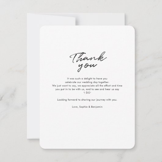Bruiloft foto handgeschreven dank u notitiekaartje (Achterkant)