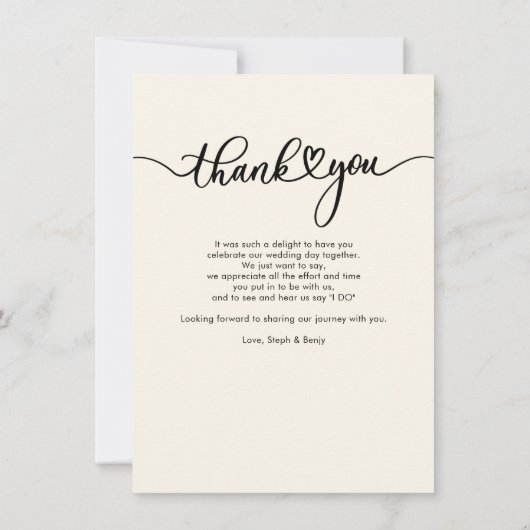 Bruiloft foto handgeschreven dank u notitiekaartje (Achterkant)