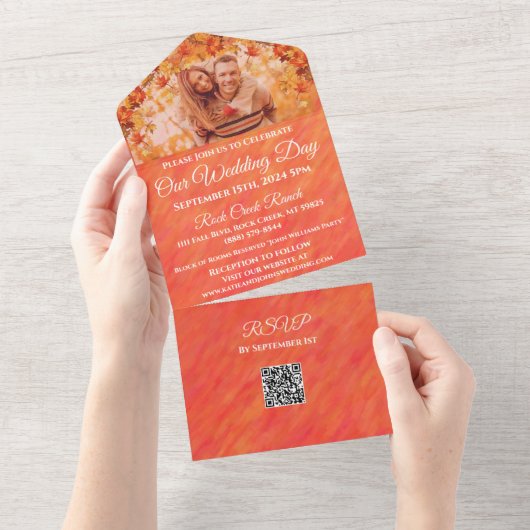 Bruiloft-Foto Herfst Vibes-Herfst stijl- All In One Uitnodiging (Afscheurbaar)