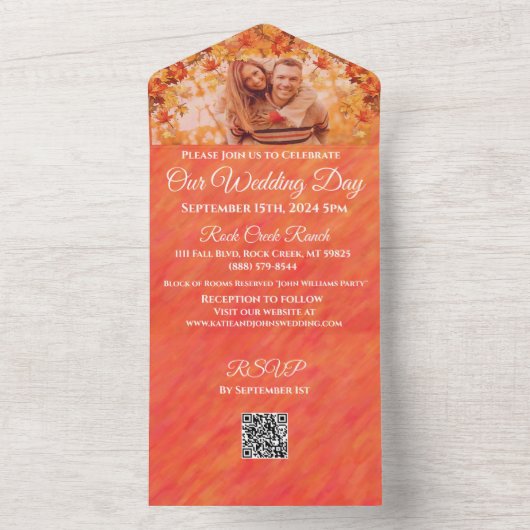 Bruiloft-Foto Herfst Vibes-Herfst stijl- All In One Uitnodiging (Binnen)