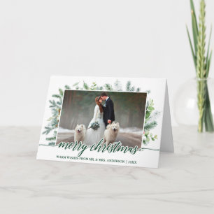 Bruiloft foto kalligrafie kerstden groen feestdagen kaart
