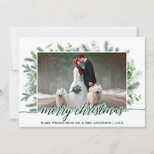 Bruiloft foto kalligrafie kerstden groen feestdagenkaart