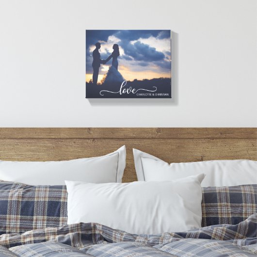 Bruiloft FOTO Keepsake LIEFDE + Namen Canvas Afdruk (Insitu (Slaapkamer))