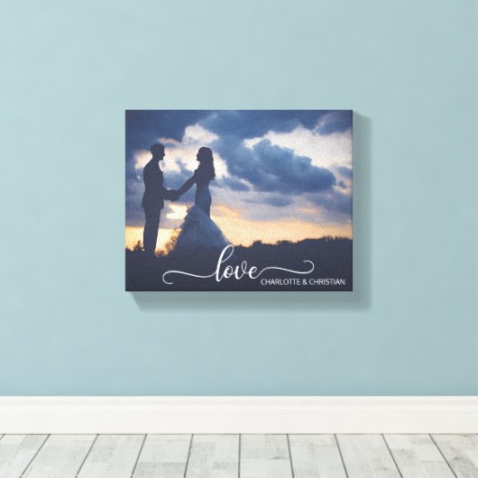 Bruiloft FOTO Keepsake LIEFDE + Namen Canvas Afdruk (Insitu (Houten vloer))