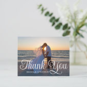 Bruiloft foto krullende kalligrafie dank u briefkaart (Staand voorkant)