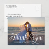 Bruiloft foto krullende kalligrafie dank u briefkaart (Voorkant / Achterkant)