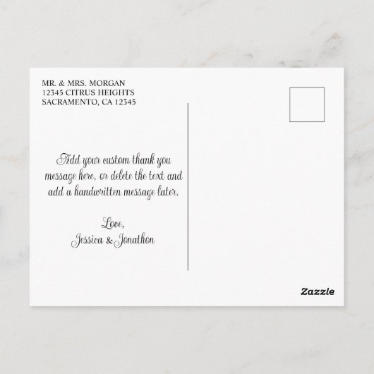 Bruiloft foto krullende kalligrafie dank u briefkaart (Achterkant)