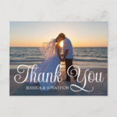 Bruiloft foto krullende kalligrafie dank u briefkaart (Voorkant)