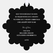 Bruiloft foto op gouden werveling zwart kerstpapie ornament kaart (Achterkant)