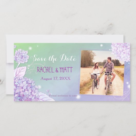 Bruiloft Foto Opslagkaart met Hydrangea in de avon Save The Date (Voorkant)