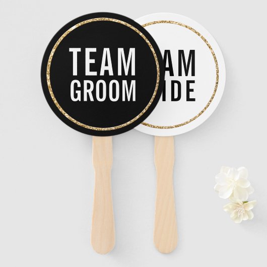 BRUILOFT FOTO PROP modern zwart wit goud Handwaaier (Voorkant en achterkant)