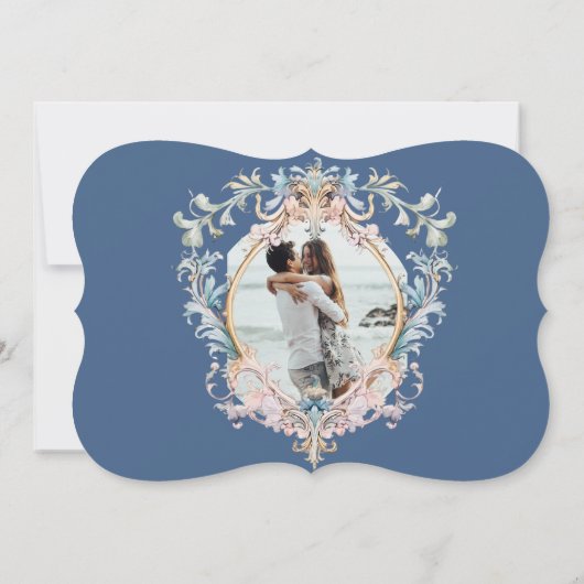 Bruiloft foto Regency Era Blauw Monogram Save The Date (Achterkant)