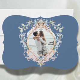 Bruiloft foto Regency Era Blauw Monogram Save The Date