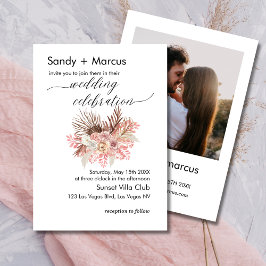 Bruiloft Foto Uitnodiging Boho Dusty Roos Bloemen