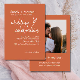 Bruiloft foto uitnodiging Boho hart terracotta