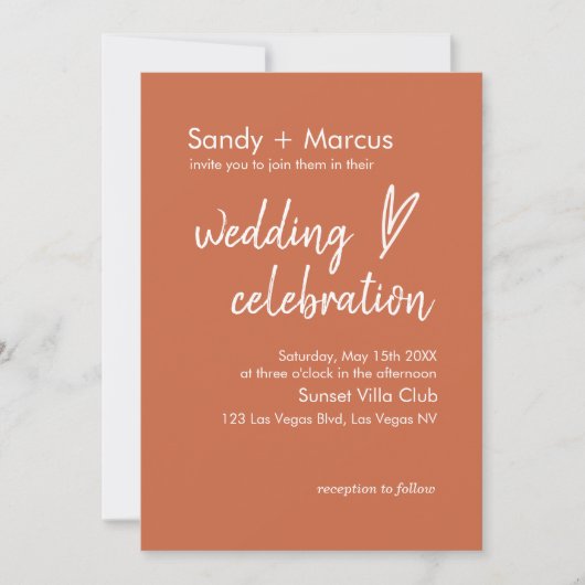 Bruiloft foto uitnodiging Boho hart terracotta (Voorkant)