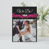 Bruiloft foto uitnodiging-fuchsia orchideeën op zw kaart (Staand voorkant)