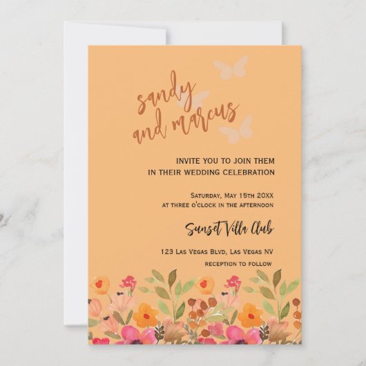 Bruiloft foto uitnodiging roze perzik tuin bloeit (Voorkant)