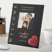 Bruiloft foto welkom teken-hart vormige rode roos- reclamebord met voetstuk (Insitu)