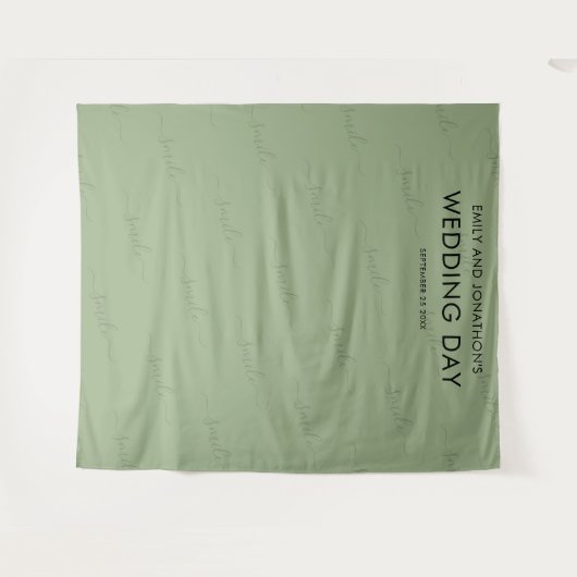Bruiloft Fotobooth Achtergrond Typografie Sage Gro Wandkleed (Voorkant (horizontaal))