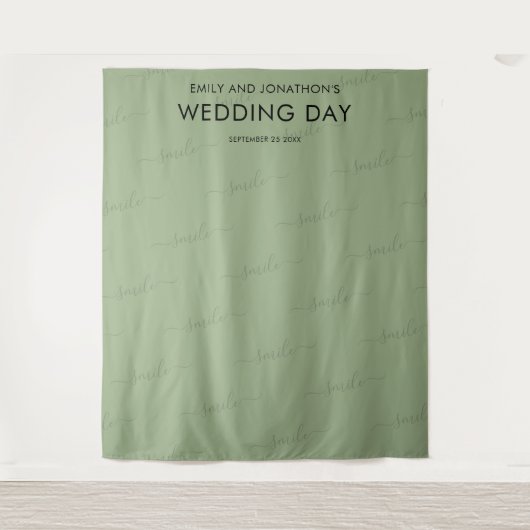 Bruiloft Fotobooth Achtergrond Typografie Sage Gro Wandkleed (Voorkant)