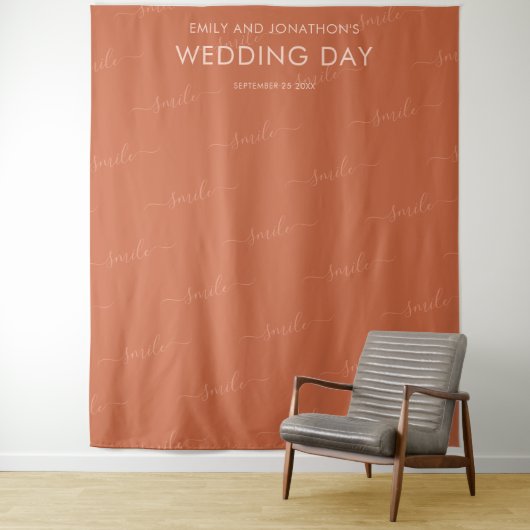 Bruiloft Fotobooth Achtergrond Typografie Terracot Wandkleed (In situ)