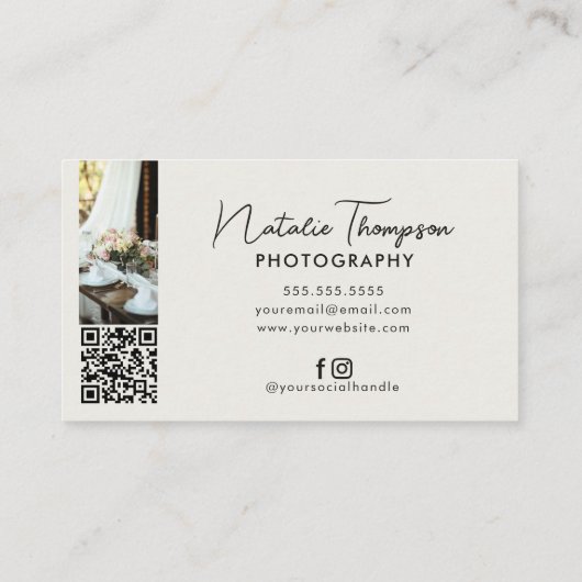Bruiloft Fotograaf Afbeelding Upload QR Code Boho Visitekaartje (Achterkant)