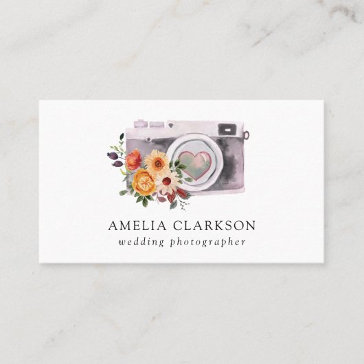 Bruiloft Fotograaf Waterverf Camera Visitekaartje (Voorkant)