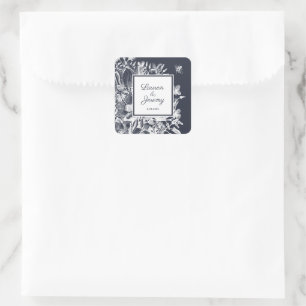 Bruiloft Franse boerderij Floral Navy & White Vierkante Sticker